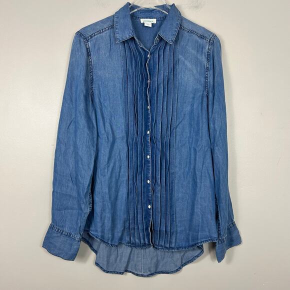 Sundance Tessa Chambray Pleated Top Blue Small Western - Picture 2 of 7